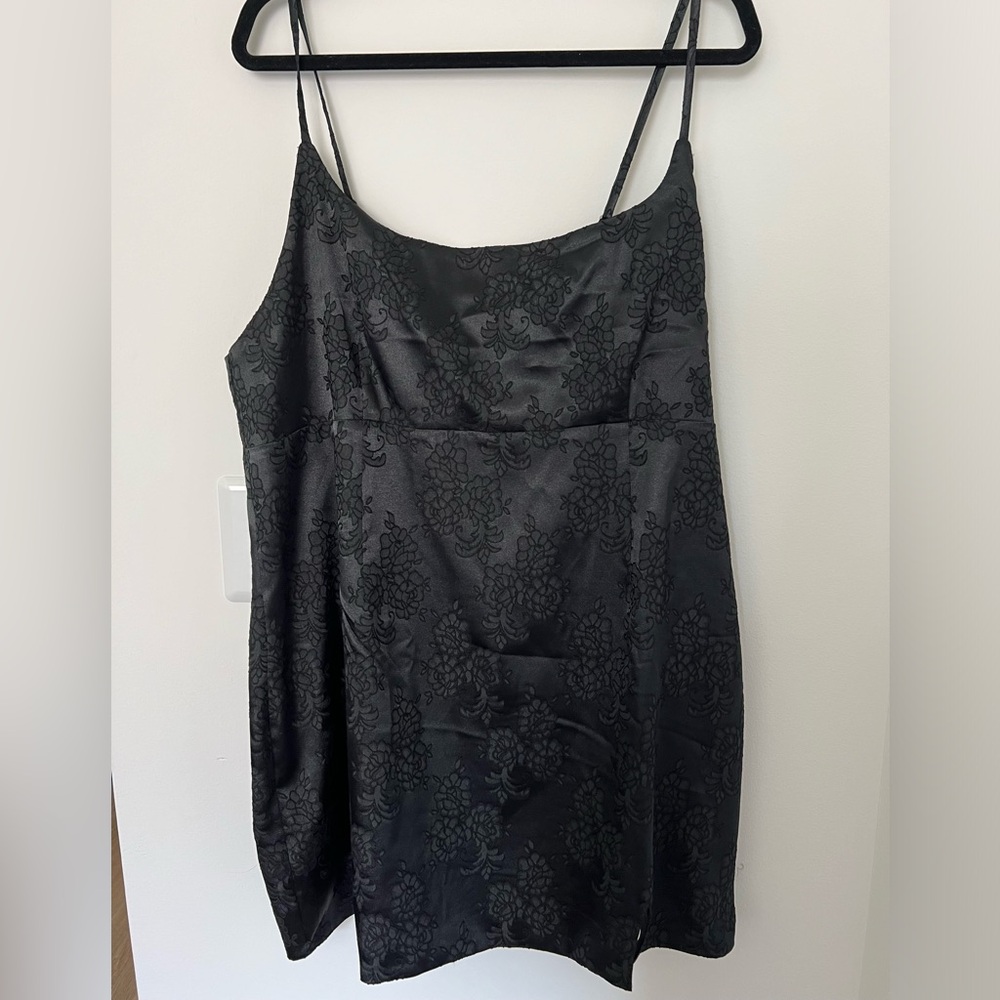 NWT Black Mini Dress with Floral Embroidery